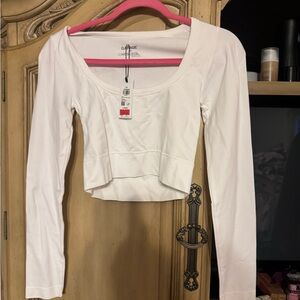 Garage White Long Sleeve Crop Top